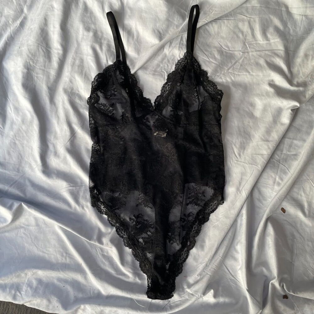 Vintage y2k ARIANNE LINGERIE Thong Back Black Lace BODYSUIT Teddy L nwot